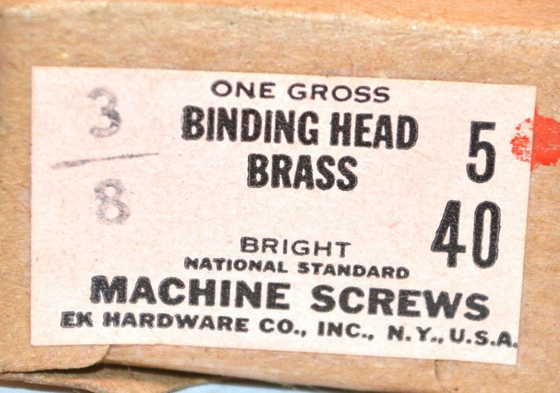 144  NOS E.K. Hardware Co. USA 3/8"x 5/40" BINDING HEAD BRASS MACHINE SCREWS