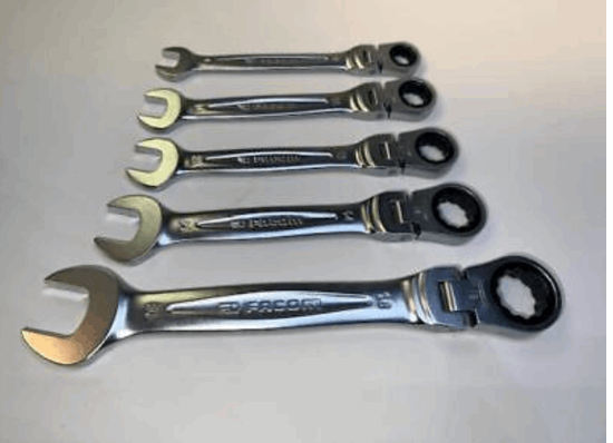 Facom 5pc HINGED Combination RATCHETING Wrench Set 9,11,12,14,18mm 
