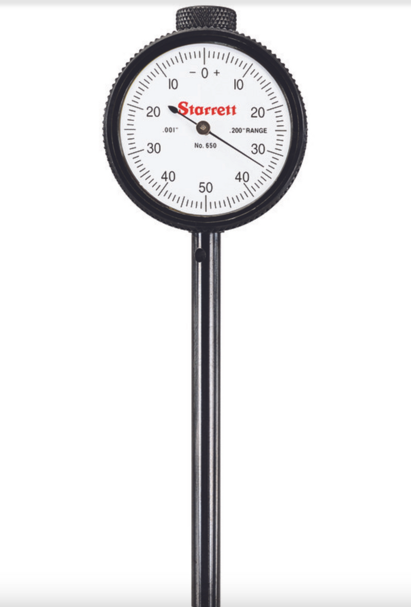 Starrett 650B5 Back Plunger DIAL INDICATOR .001" Grad. with DEEP HOLE ATTACHMENT