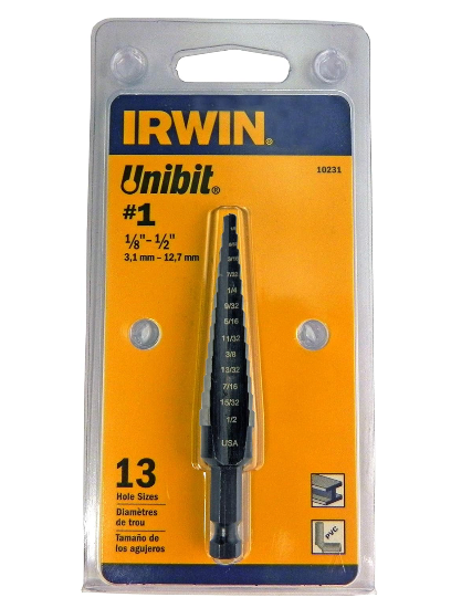 New Old Stock IRWIN UNIBIT USA made Step Drill Bit, 1/8-Inch to 1/2-Inch , 1/4-Inch Shank (10231)