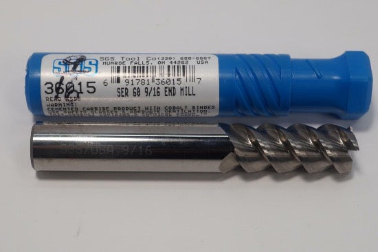 SGS USA Made Series 60 9/16" SOLID Carbide High HELIX End MILL 3-Flute