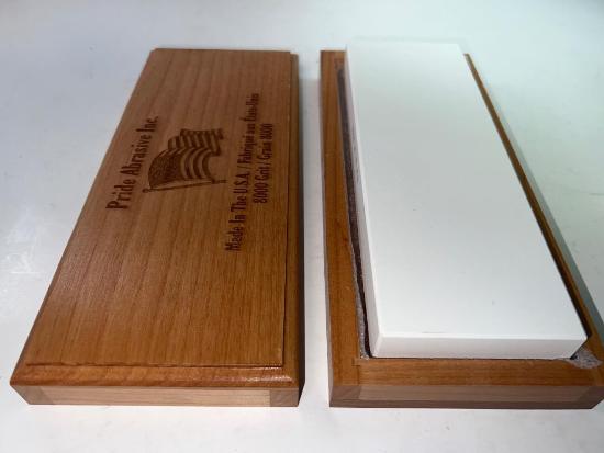 Pride Abrasives USA Made CERAMIC 8000x Water Stone with CHERRY Wood  Box