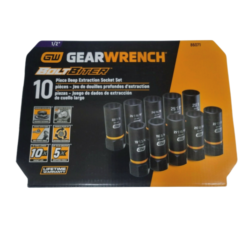 Gearwrench 10pc Deep Bolt Biter Impact Extractor Socket Set SAE / MET