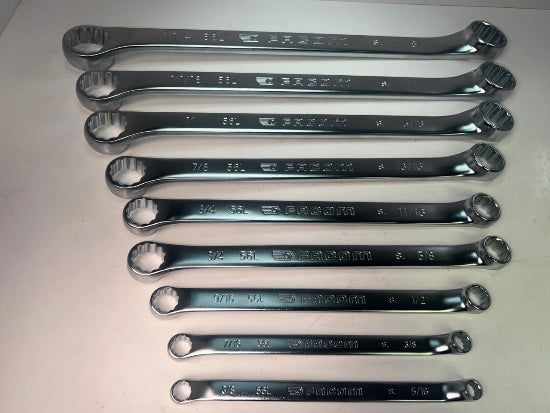 Facom 56L Series 9pc 10° Offset LONG Box End SAE Wrench Set 5/16" to 1-1/4"