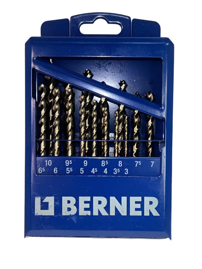 15pc BERNER Germany PREMIUM Metric 3-10mm Hss Bullet Point Drill Bit Set c/w STEEL BOX