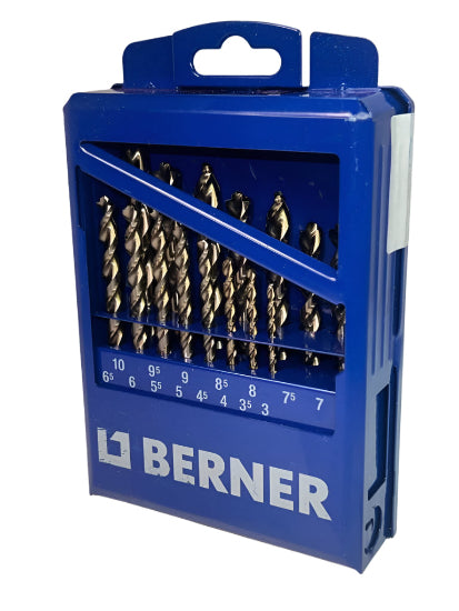 15pc BERNER Germany PREMIUM Metric 3-10mm Hss Bullet Point Drill Bit Set c/w STEEL BOX