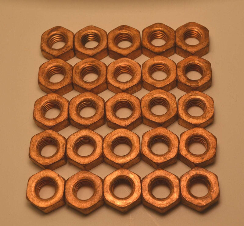 25 New Old Stock 7/16-14 tpi Silicone Bronze 3/4" accross Flats Finished Hex Nuts