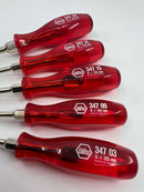 RARE New Old Stock WIHA WEST- GERMANY 5pc METRIC Nut DRIVER Set c/w CHERRY Red Acetate Handles - Cardon Tools