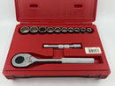 New Old Stock PROTO USA made TorquePlus 12pc High Polish 1/2" Dr 12 pt Socket Set with Ratchet  7/16" - 1" Range - Cardon Tools
