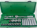 New Old Stock SK Tools USA made SUPERKROME 23 pc 1/2" Socket Set IMPERIAL - Cardon Tools