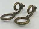 Pair of Unusual Antique Solid Brass Heavy Horse Harness Curly Cue Fittings 5-3/8" Overall