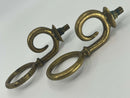Pair of Unusual Antique Solid Brass Heavy Horse Harness Curly Cue Fittings 5-3/8" Overall