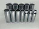 New Old Stock 12 p Set SK S-K USA Made SuperKrome 1/2" Dr. Deep Socket Set 3/8" - 1-1/4"