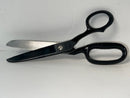 Black-handled scissors on a white background