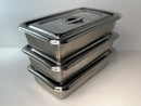 3 pc Set New Old Stock 1960's POLAR Ware Stainless Steel Medical Instrument Tray with Lids