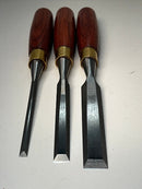 Pristine ASHLEY ILES England 3 piece Bevel Edge Chisel Set 1/4", 1/2" & 3/4" 