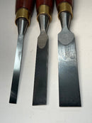 Pristine ASHLEY ILES England 3 piece Bevel Edge Chisel Set 1/4", 1/2" & 3/4" 