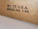 Text 'Wilde U.S.A. Stock No. 3 SN' printed on a wooden surface.