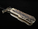 New Old Stock HUBERTUS Germany "Pigsticker" Folding Swing Guard Bowie Knife with Stag Handles