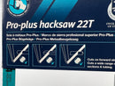 Pro-plus hacksaw 22T packaging with text and illustrations on a blue background