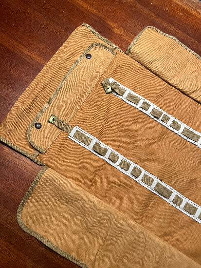 New Old Stock  1950's Vintage Heavy Duty Canadian Military Canvas and Leather Tool Roll - Cardon Tools