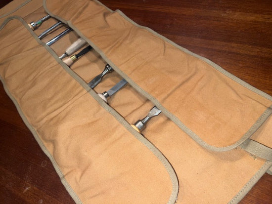 New Old Stock  1950's Vintage Heavy Duty Canadian Military Canvas and Leather Tool Roll