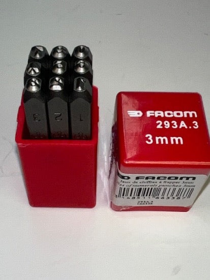 FACOM 293A.3 9pc Number Punch Set for Metal Fabricators 3mm Numeral Height