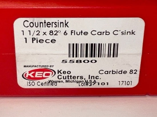 KEO USA Made 1 1/2" x 82 deg 6 flute SOLID Carbide COUNTERSINK 55800 3/4" Shank