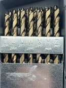 New Old Stock  USA made 26pc 135˚  Split Point M42 Cobalt Drill Bit Set with Heavy Duty Gold Finish