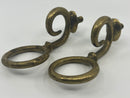 Pair of Unusual Antique Solid Brass Heavy Horse Harness Curly Cue Fittings 5-3/8" Overall