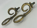 Pair of Unusual Antique Solid Brass Heavy Horse Harness Curly Cue Fittings 5-3/8" Overall