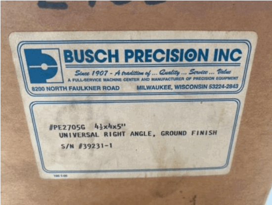 Busch Precision USA 4.5" X4" X 5" UNIVERSAL RIGHT ANGLE PLATE
