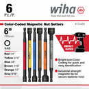 Wiha 6 Piece Color Coded Magnetic Nut Setter SAE Set 1/4" - 9/16" No. 70486 - Cardon Tools