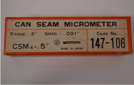 Mitutoyo Japan 0-0.5" Range 0.001" Grad Can Seam Micrometer 147-106