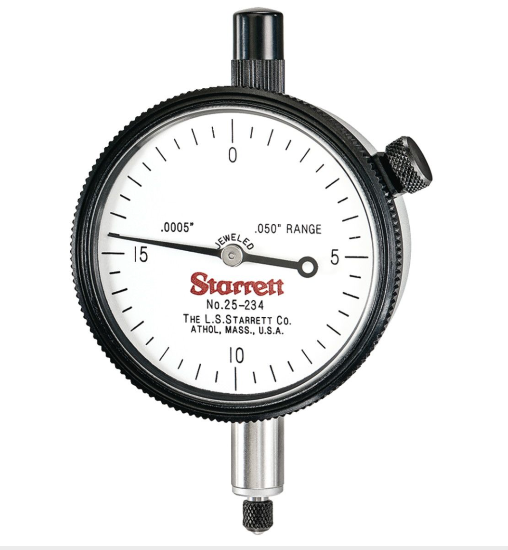Starrett 25-234J 0-0.050" Range Dial Indicator .0005" Grad with Lug Back USA Made