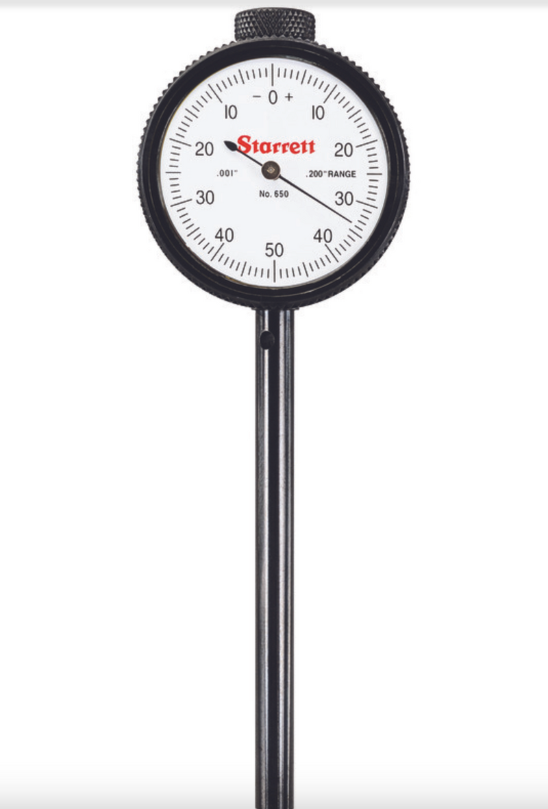 Starrett 650B5 Back Plunger DIAL INDICATOR .001" Grad. with DEEP HOLE ATTACHMENT - Cardon Tools