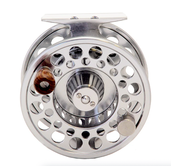 Silver Streamside Legacy fly fishing reel on a white background