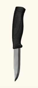Mora Companion HD Black knife with a silver blade on a white background