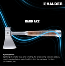 HALDER  Germany Hand AXE with Leather Handle and Wooden Presentation Box - Cardon Tools