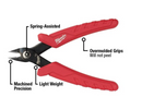 Red pliers with labeled features on a white background