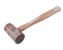 Mallet with wooden handle and textured rubber head on a white background