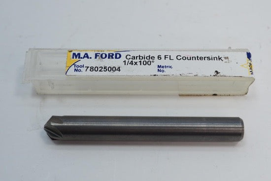          M.A. Ford USA Carbide 6 Flute Chatterless Countersink 1/4" x 100° Drill 