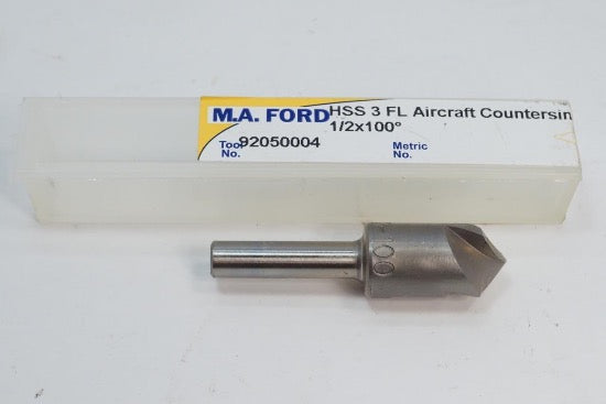New M.A. Ford USA Made HSS 3 Flute Aircraft Countersink. 1/2" x 100° Drill Bit