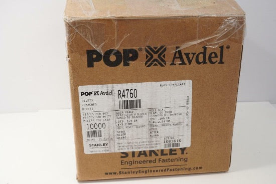 Box of 10,000 Stanley Advel Pop Rivets .032-.125" Grip Range  Steel USA