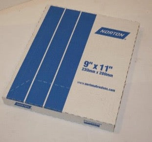 New Norton COARSE (50 Grit) Grain EMERY cloth in box. 9"x11". 25 sheets.USA 