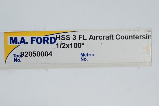 M.A. Ford USA Made HSS 3 Flute Aircraft Countersink. 1/2" x 100° Drill Bit