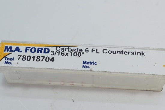 M.A. Ford Carbide 6 Flute Chatterless Countersink 3/16" x 100° Drill Bit