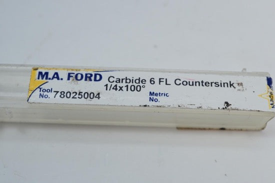 M.A. Ford USA Carbide 6 Flute Chatterless Countersink 1/4" x 100° Drill Bit
