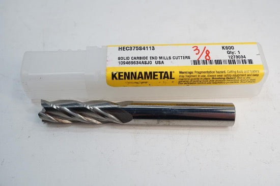 Kennametal 3/8" Solid Carbide 4 Flute End mill Cutter. HEC375S34113 USA made