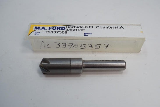New M.A. Ford Carbide 6 Flute Chatterless Countersink 3/8" x 120° Drill Bit 